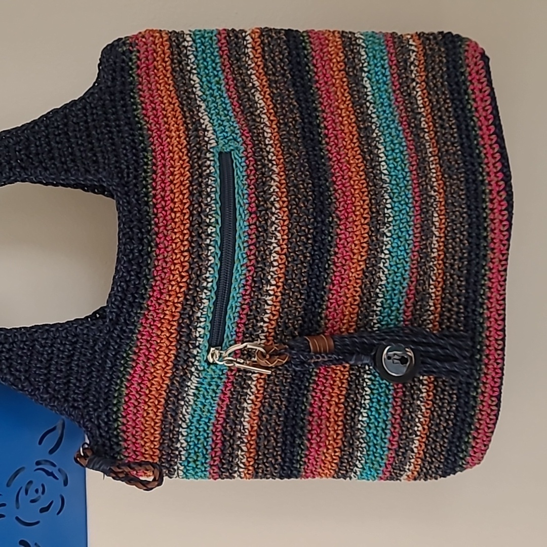 The Sak - Navy Blue Multi-Colored Large Hobo Crochet Bag
